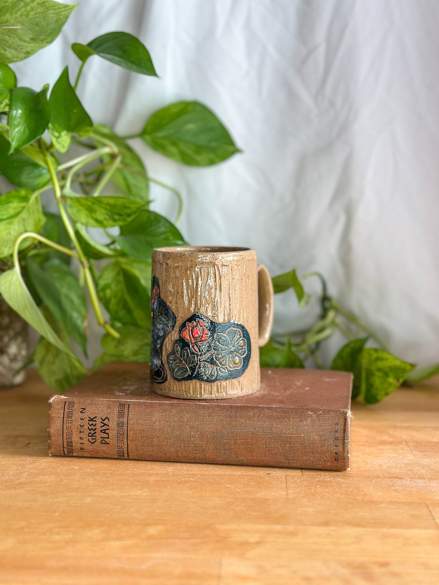 mouse themed floral handmade mug