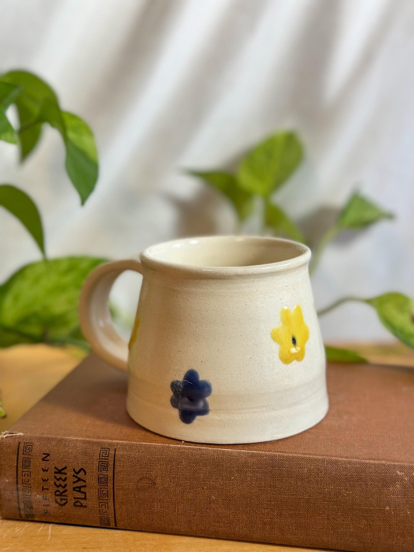 Floral Ceramic Mug – Blue & Yellow Blossom