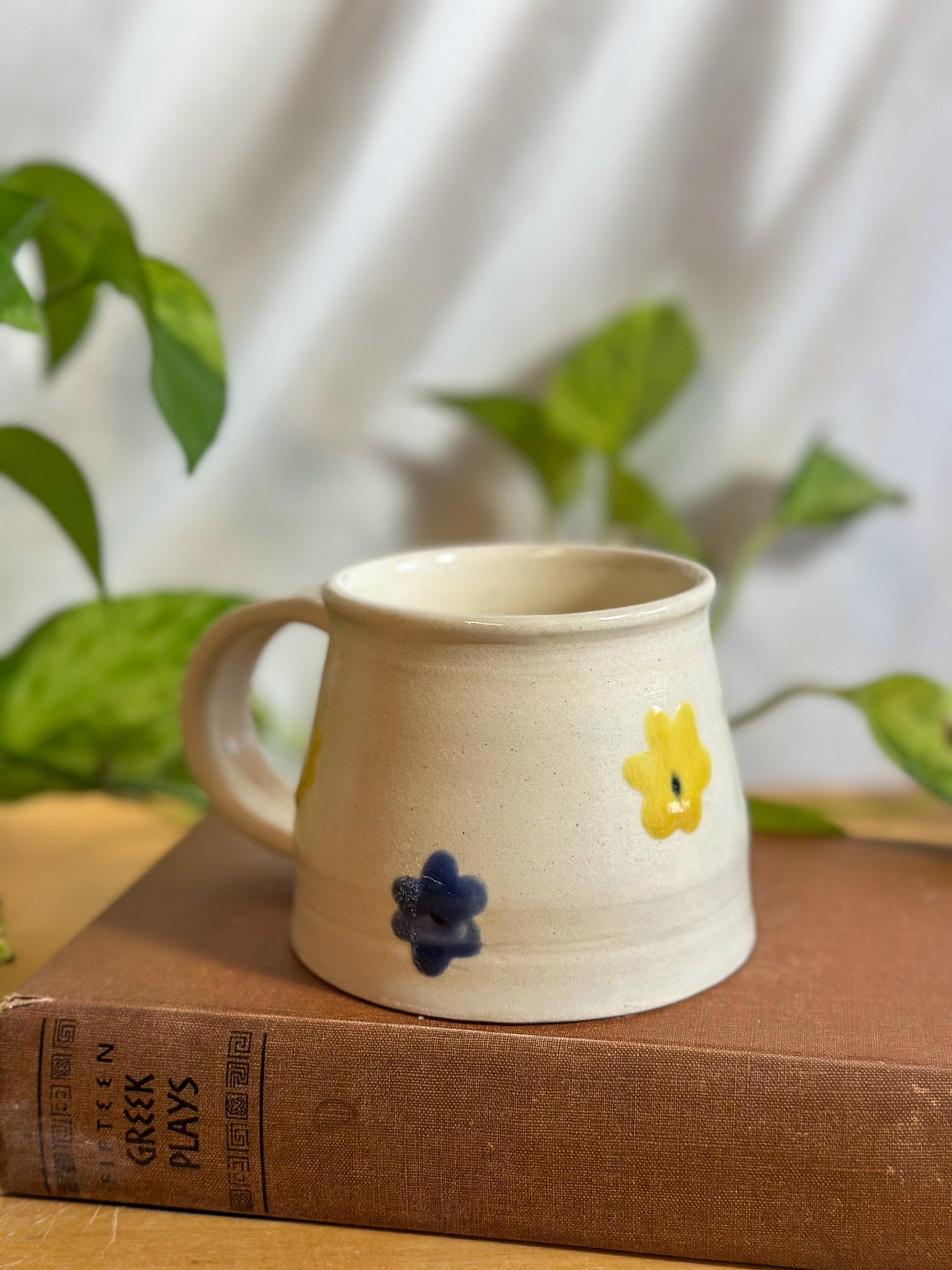 Floral Ceramic Mug – Blue & Yellow Blossom