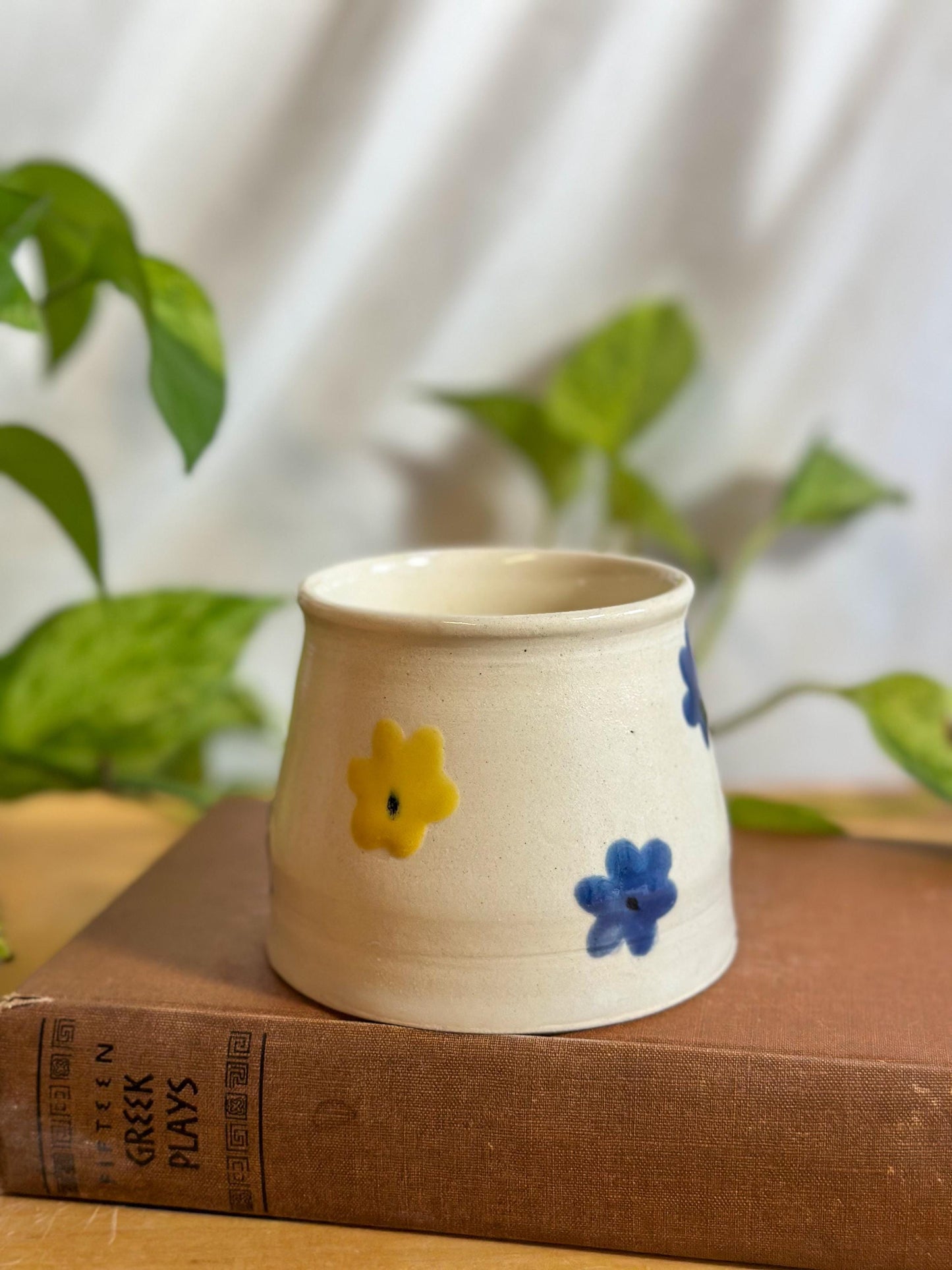 Floral Ceramic Mug – Blue & Yellow Blossom