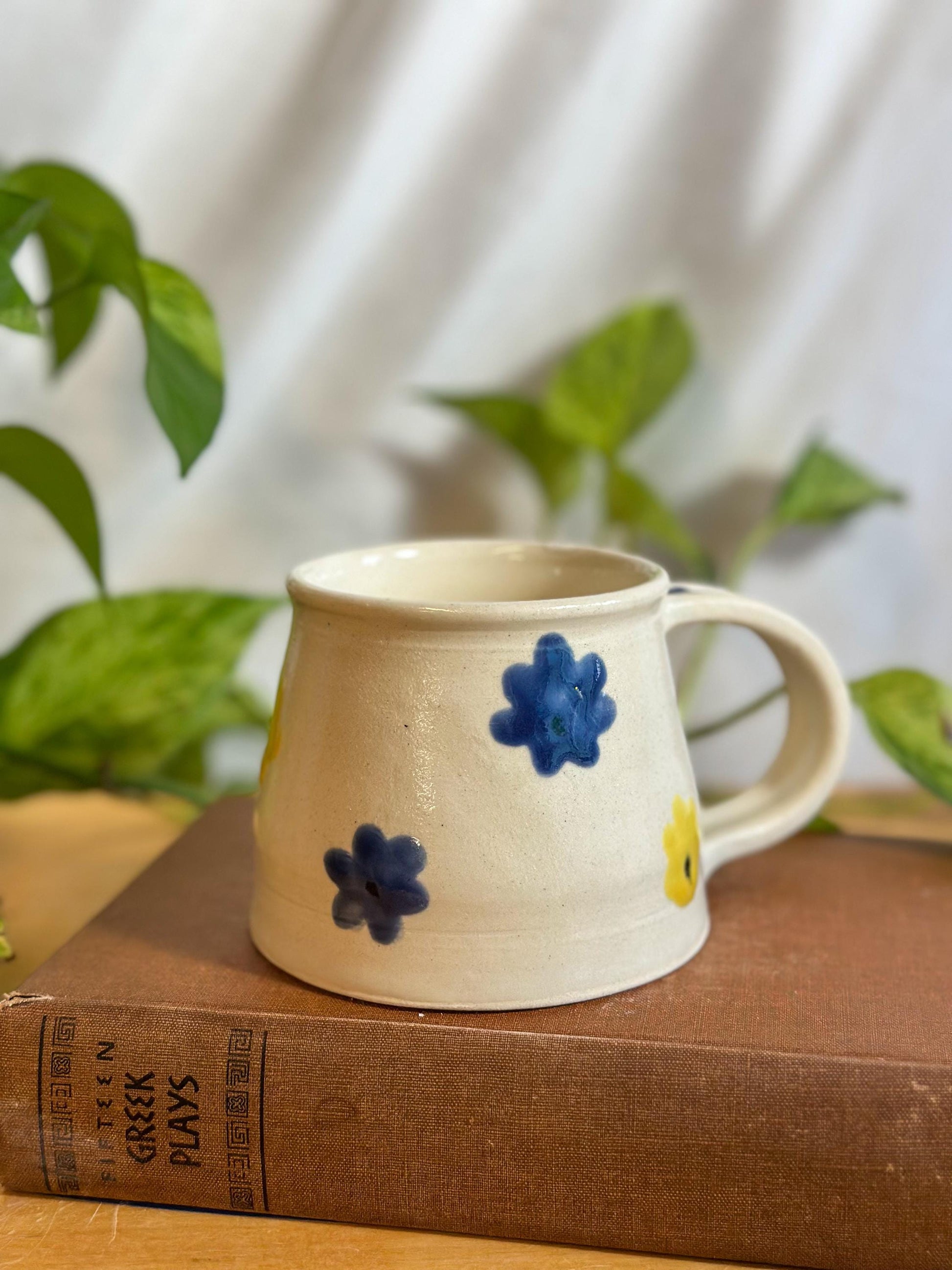 Floral Ceramic Mug – Blue & Yellow Blossom