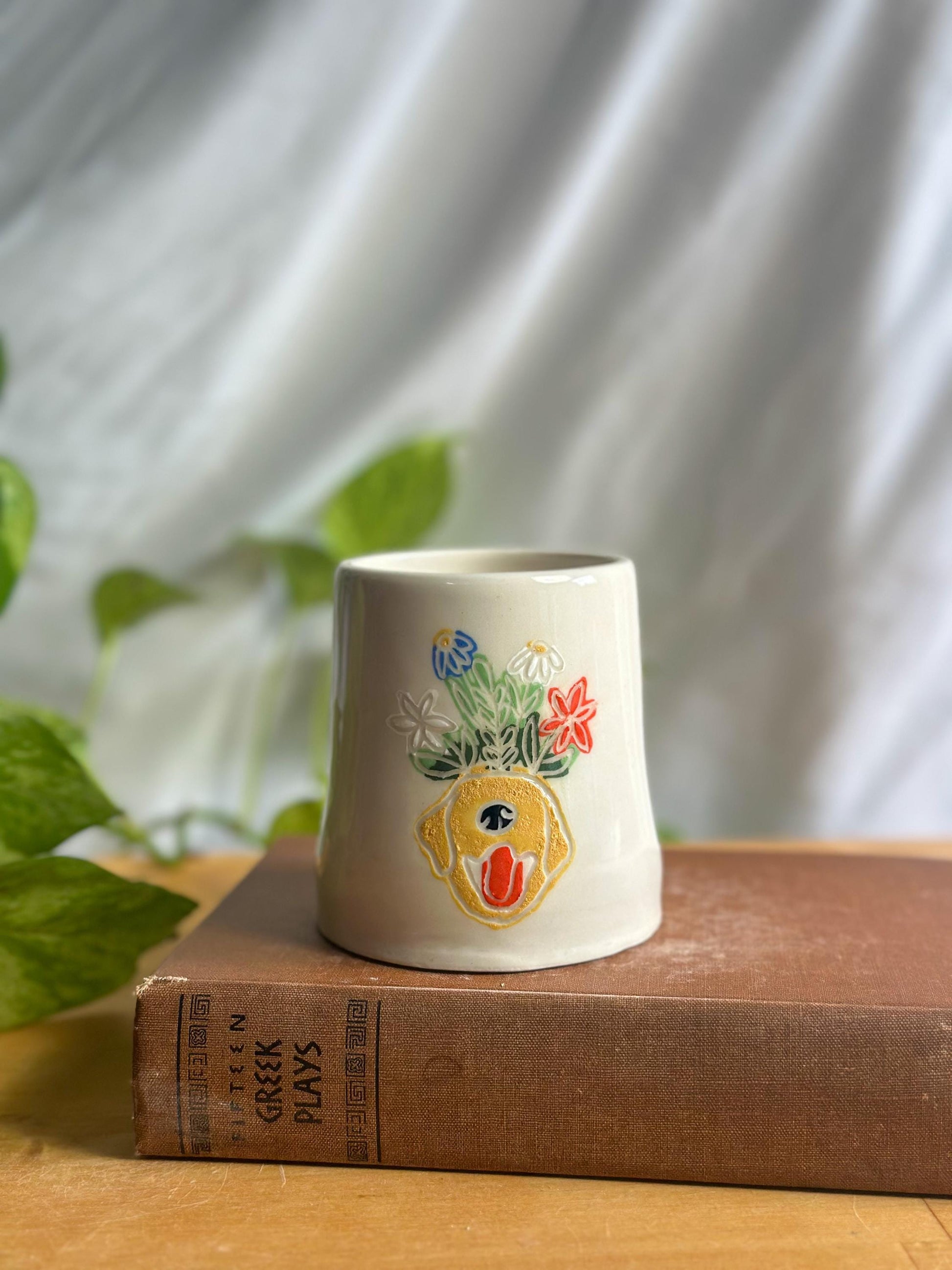 Hand-Painted Dog Cup with Flower Crown