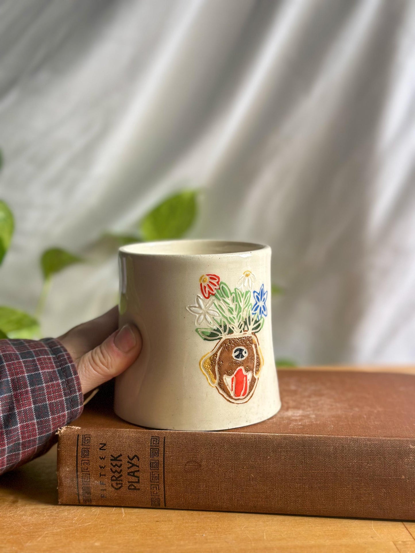 Hand-Painted Dog Cup with Flower Crown