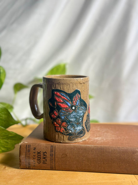 Hand-Painted Ceramic Mouse & Flower Mug – Handmade Latte Mug