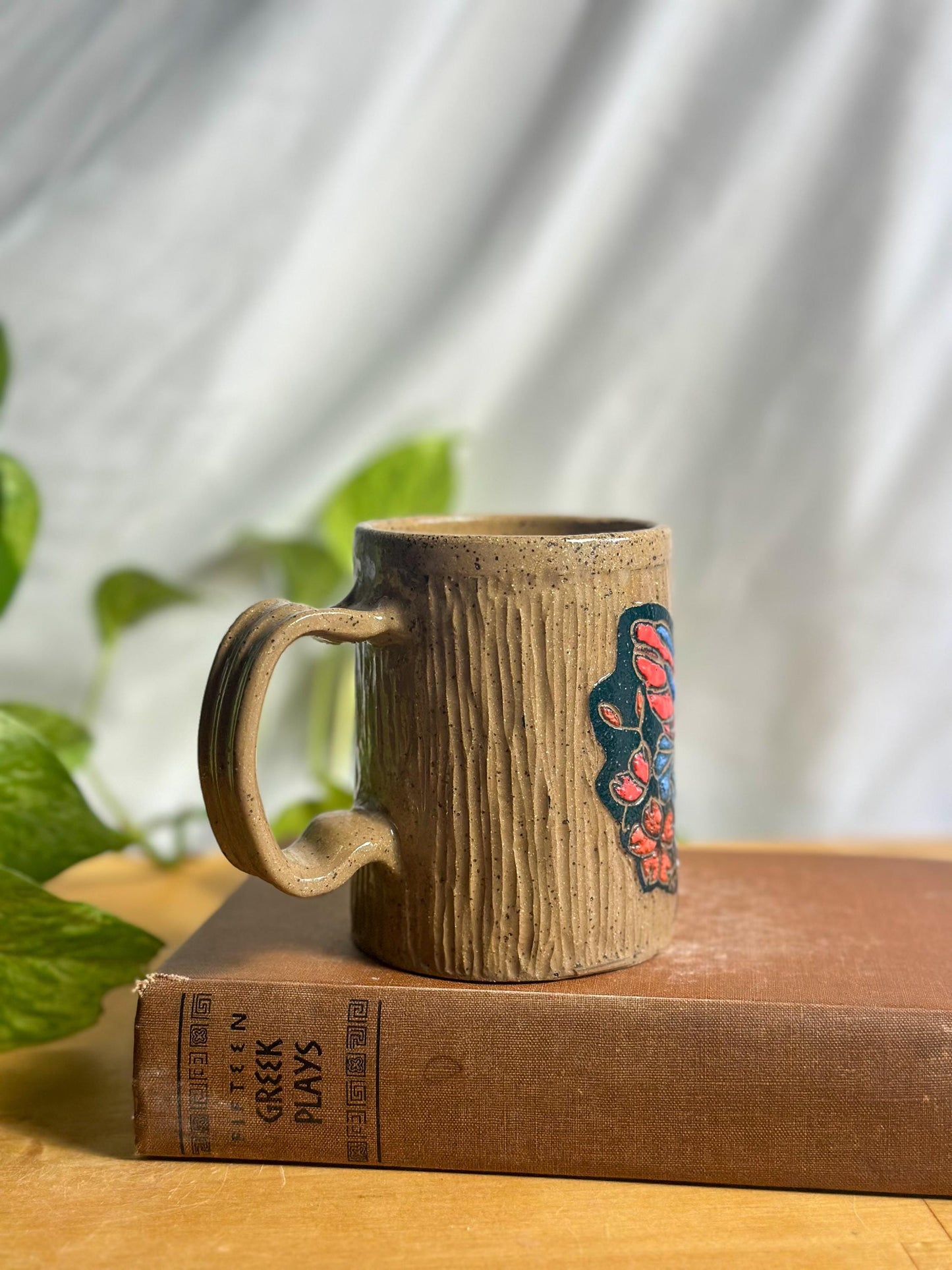 Hand-Painted Ceramic Mouse & Flower Mug – Handmade Latte Mug