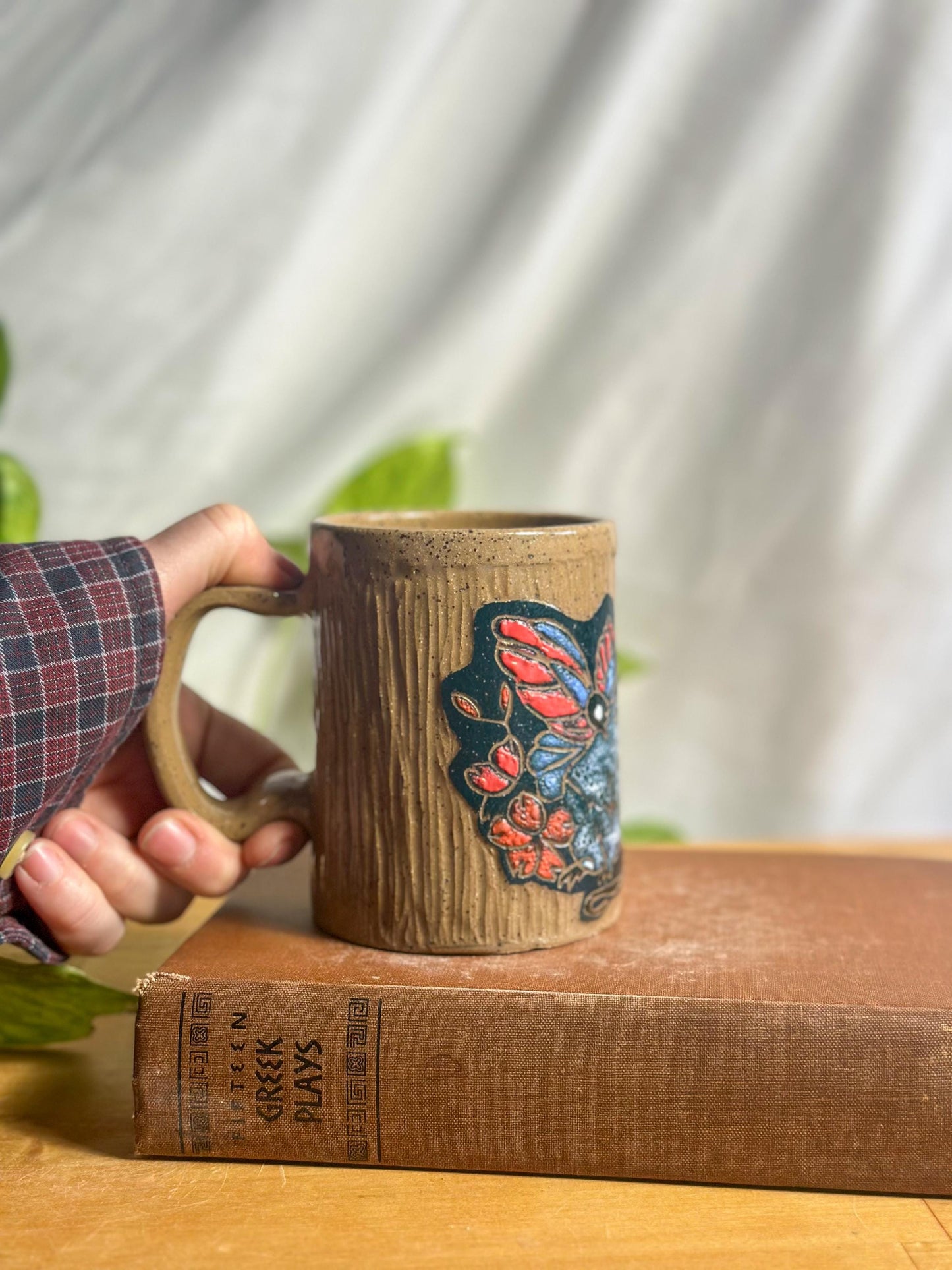 Hand-Painted Ceramic Mouse & Flower Mug – Handmade Latte Mug