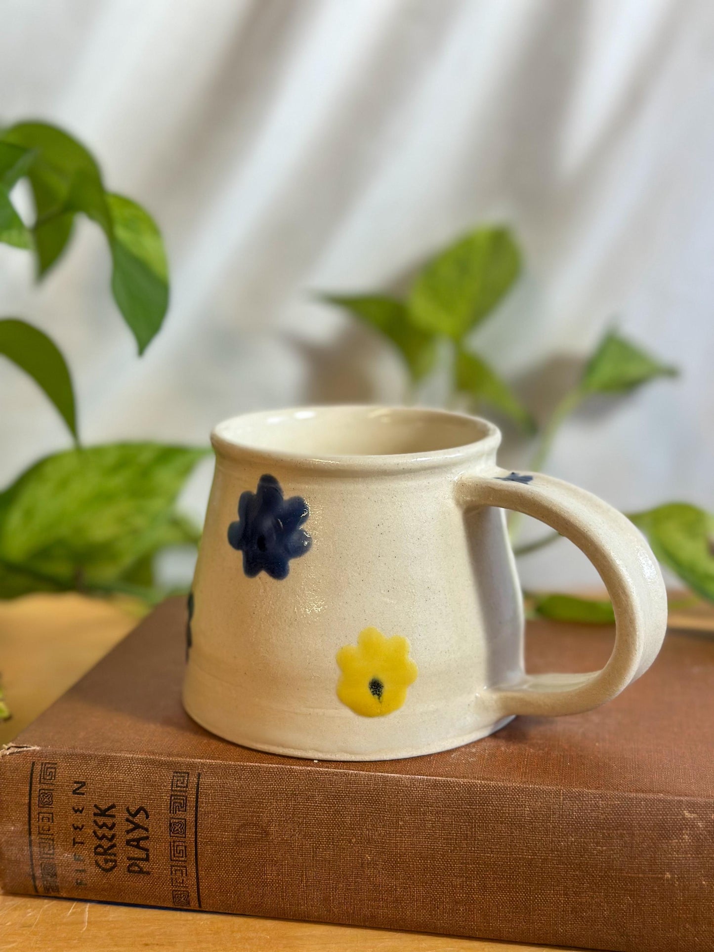 Floral Ceramic Mug – Blue & Yellow Blossom