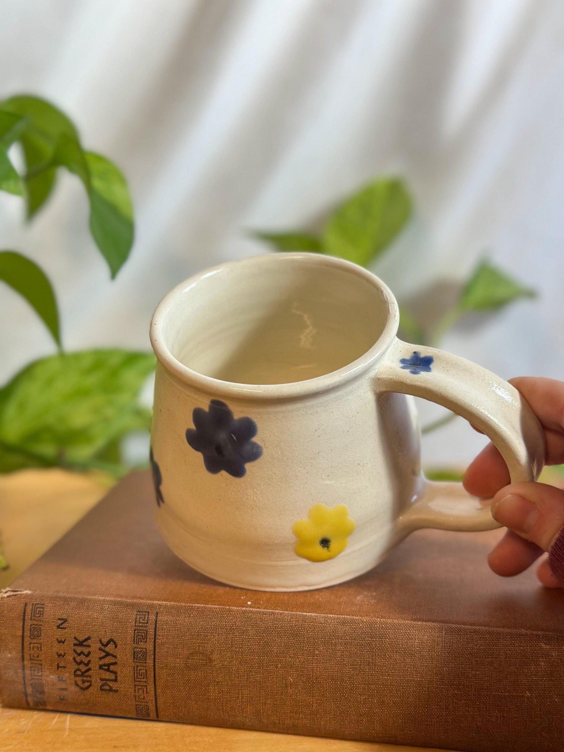 Floral Ceramic Mug – Blue & Yellow Blossom