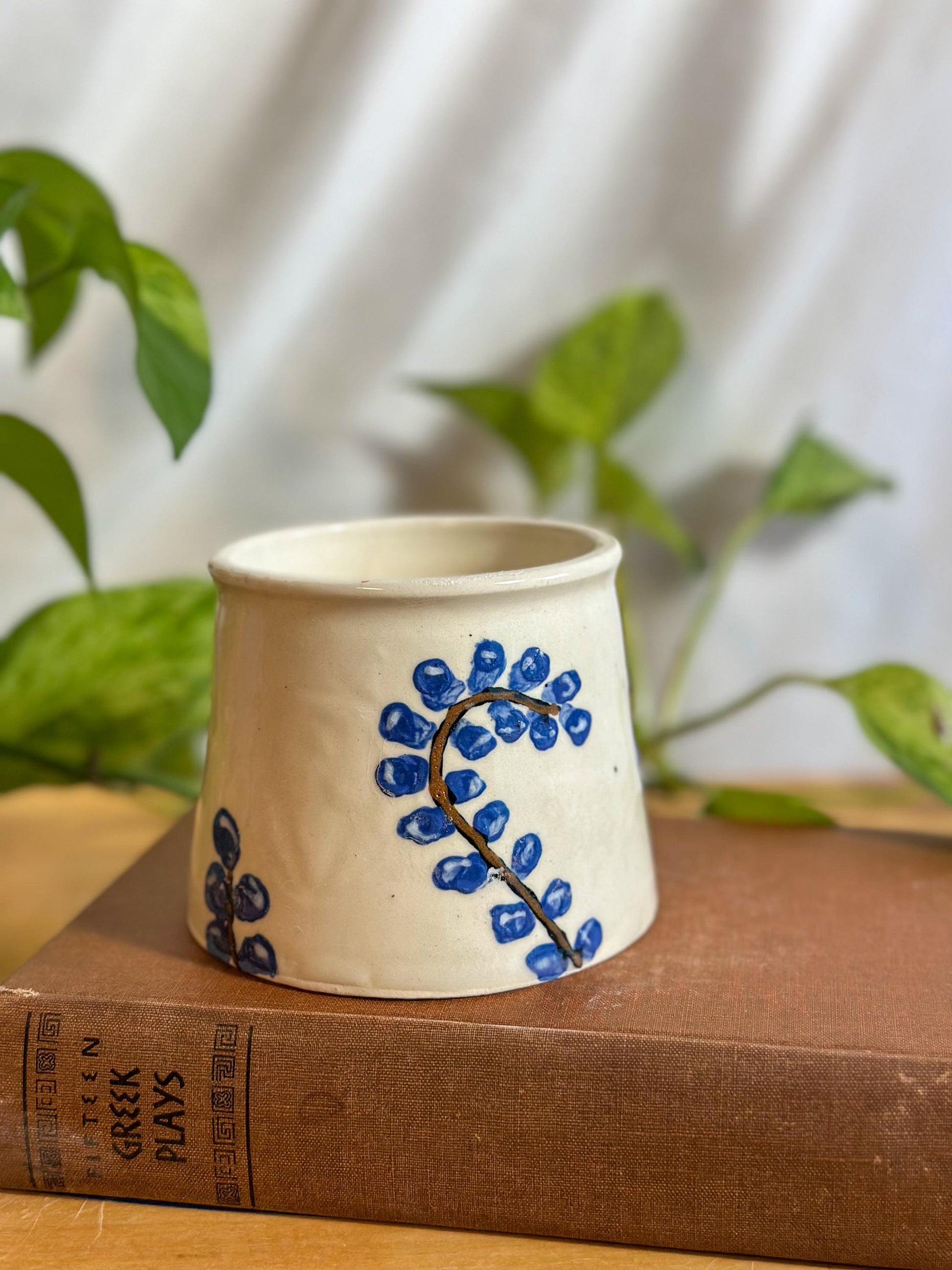 Blue Blossom Glossy Hand-Painted Pottery