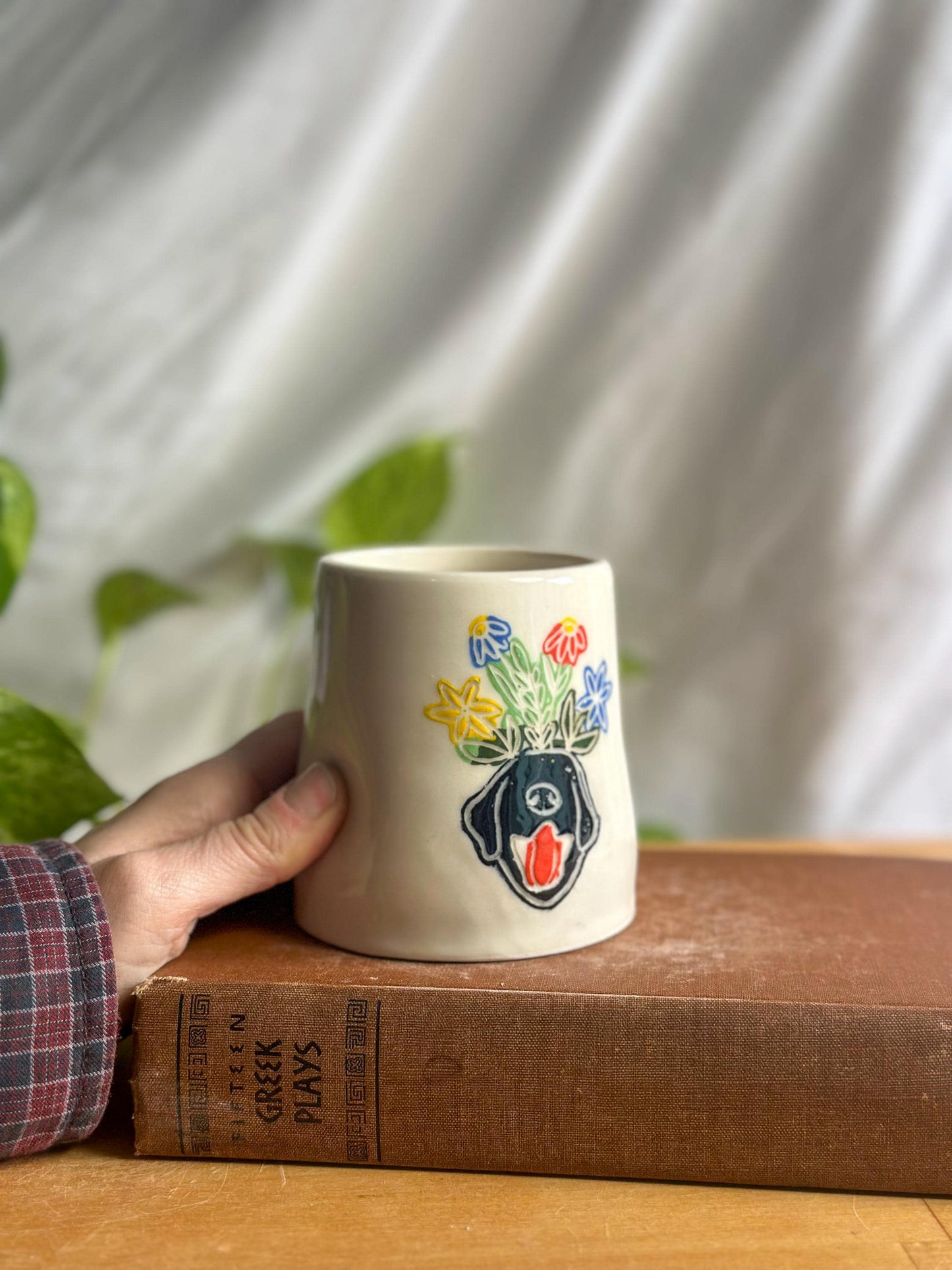 Hand-Painted Dog Cup with Flower Crown