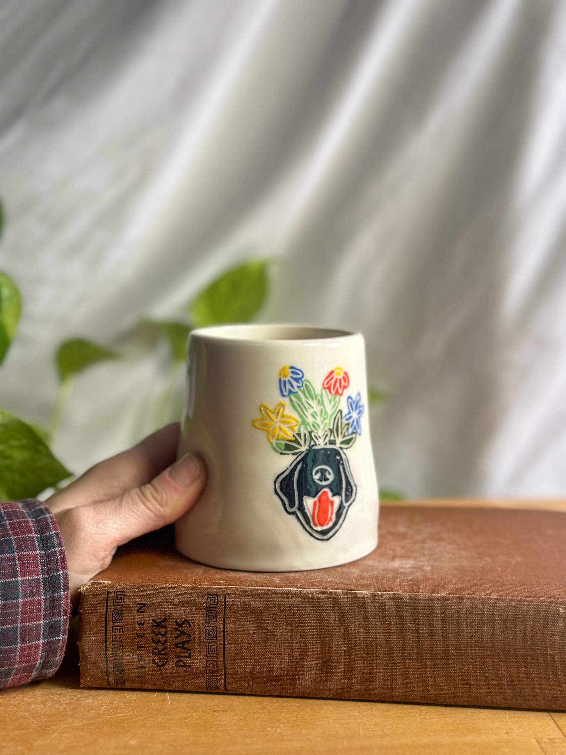 Hand-Painted Dog Cup with Flower Crown