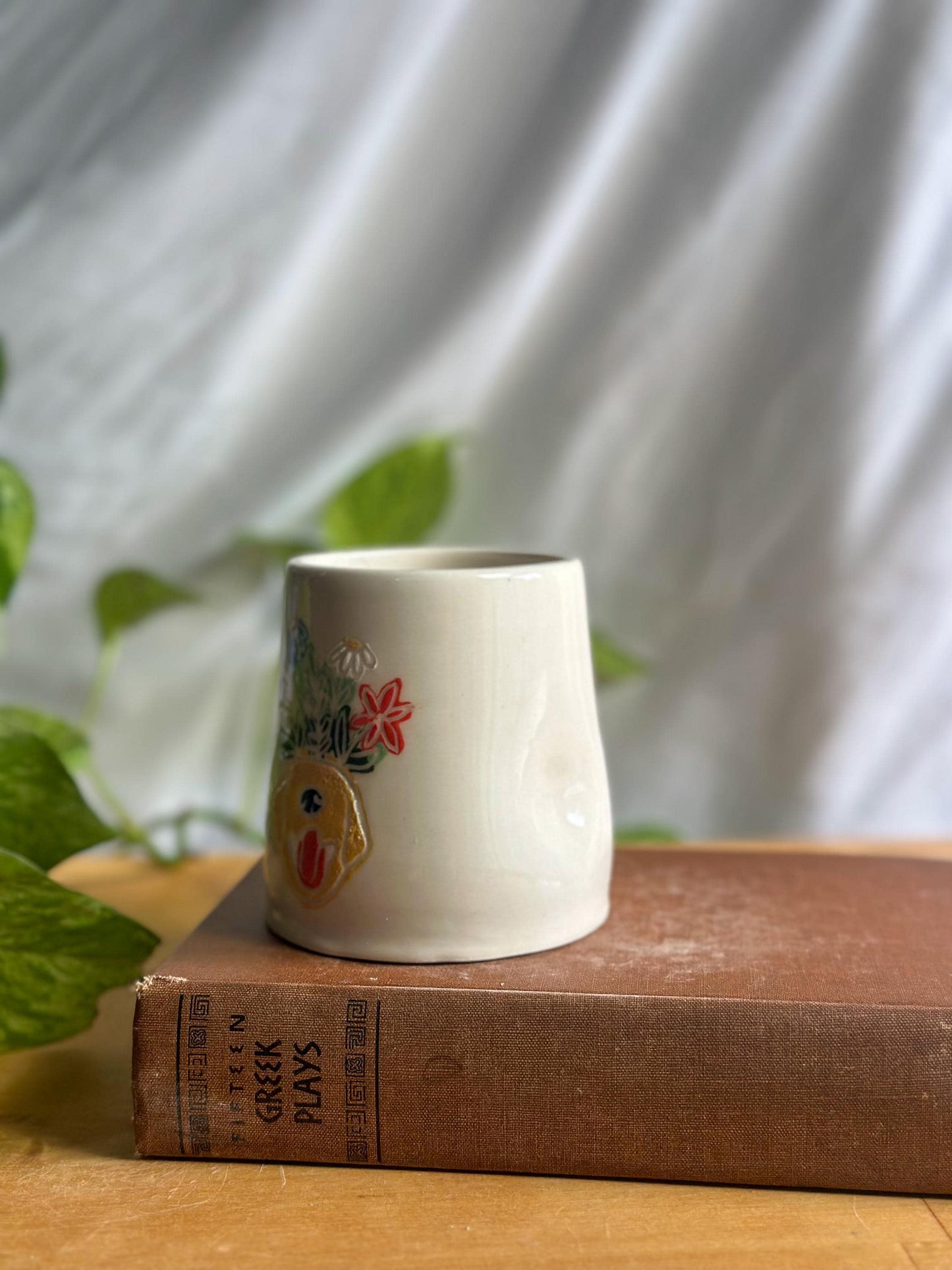 Hand-Painted Dog Cup with Flower Crown