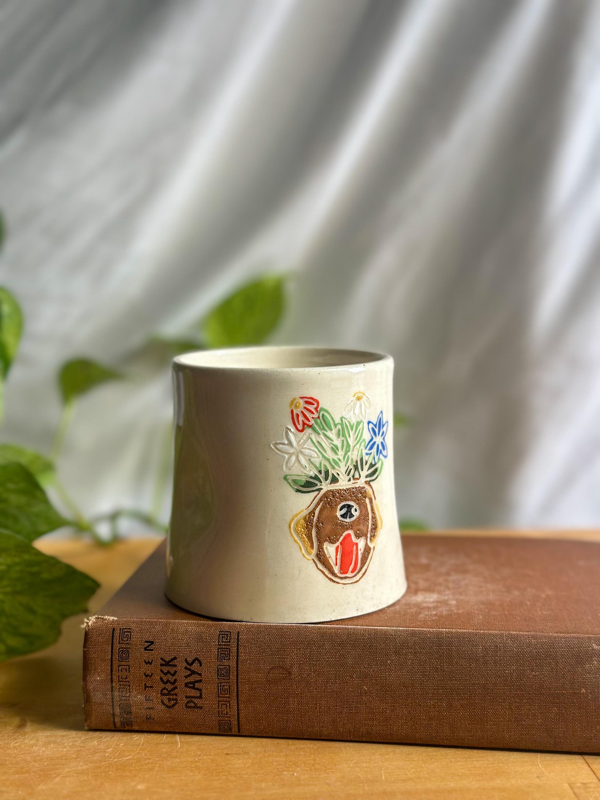 Hand-Painted Dog Cup with Flower Crown