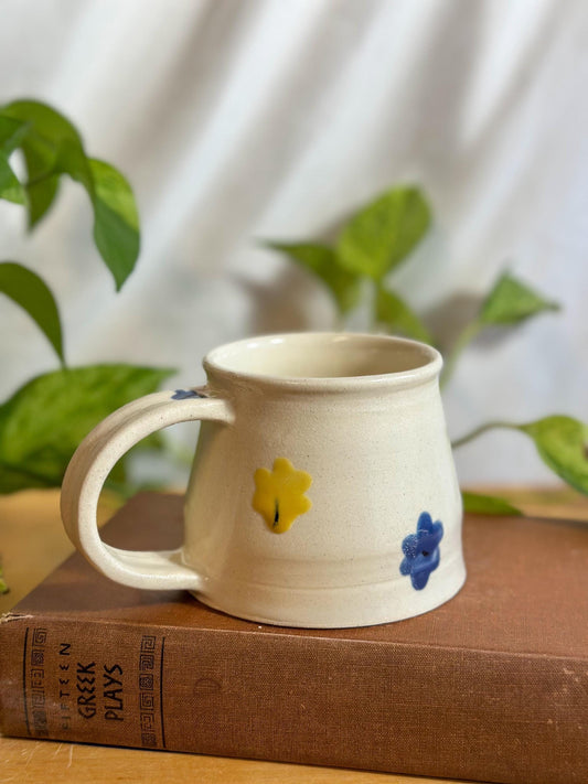 Floral Ceramic Mug – Blue & Yellow Blossom