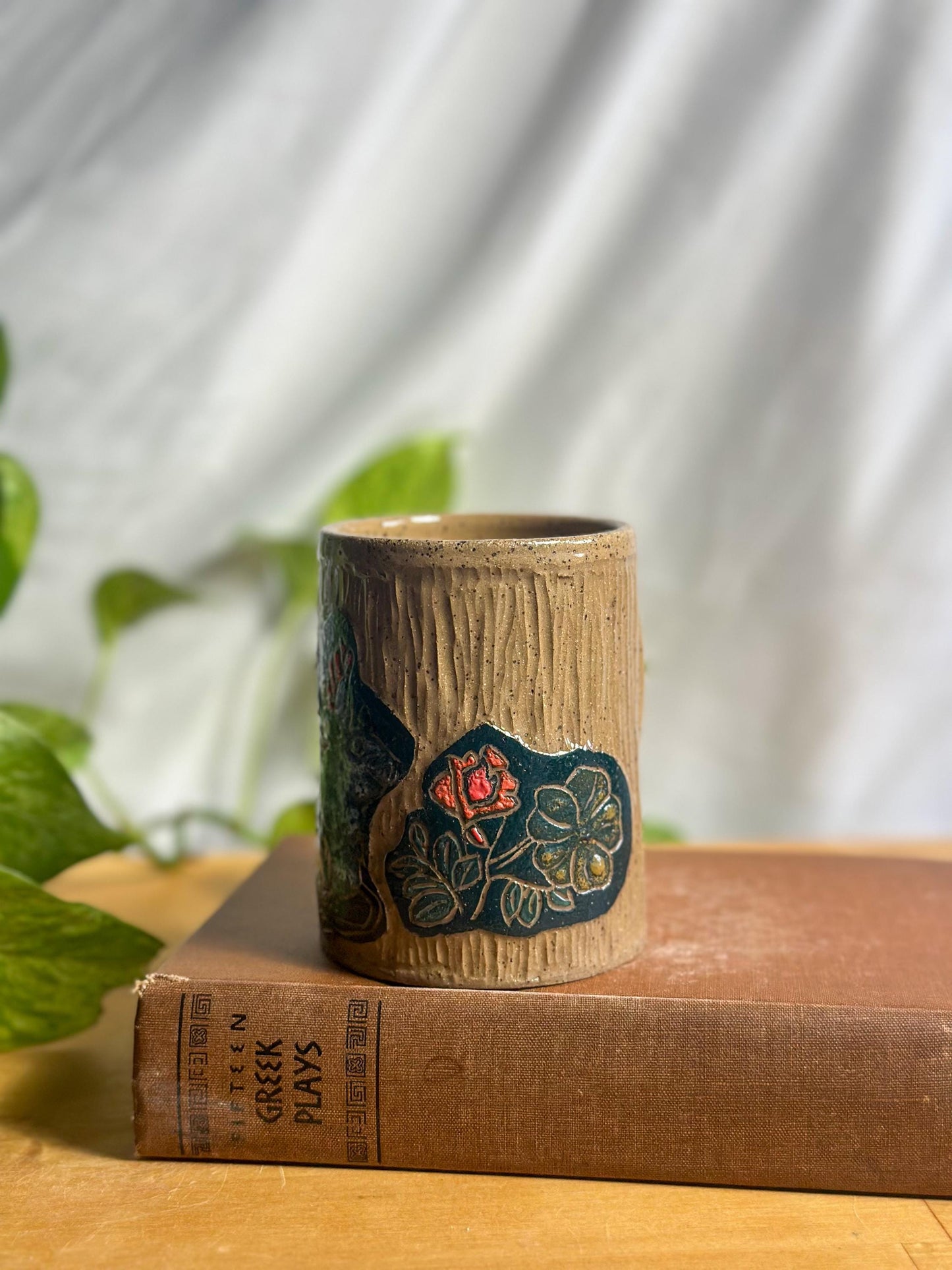 Hand-Painted Ceramic Mouse & Flower Mug – Handmade Latte Mug