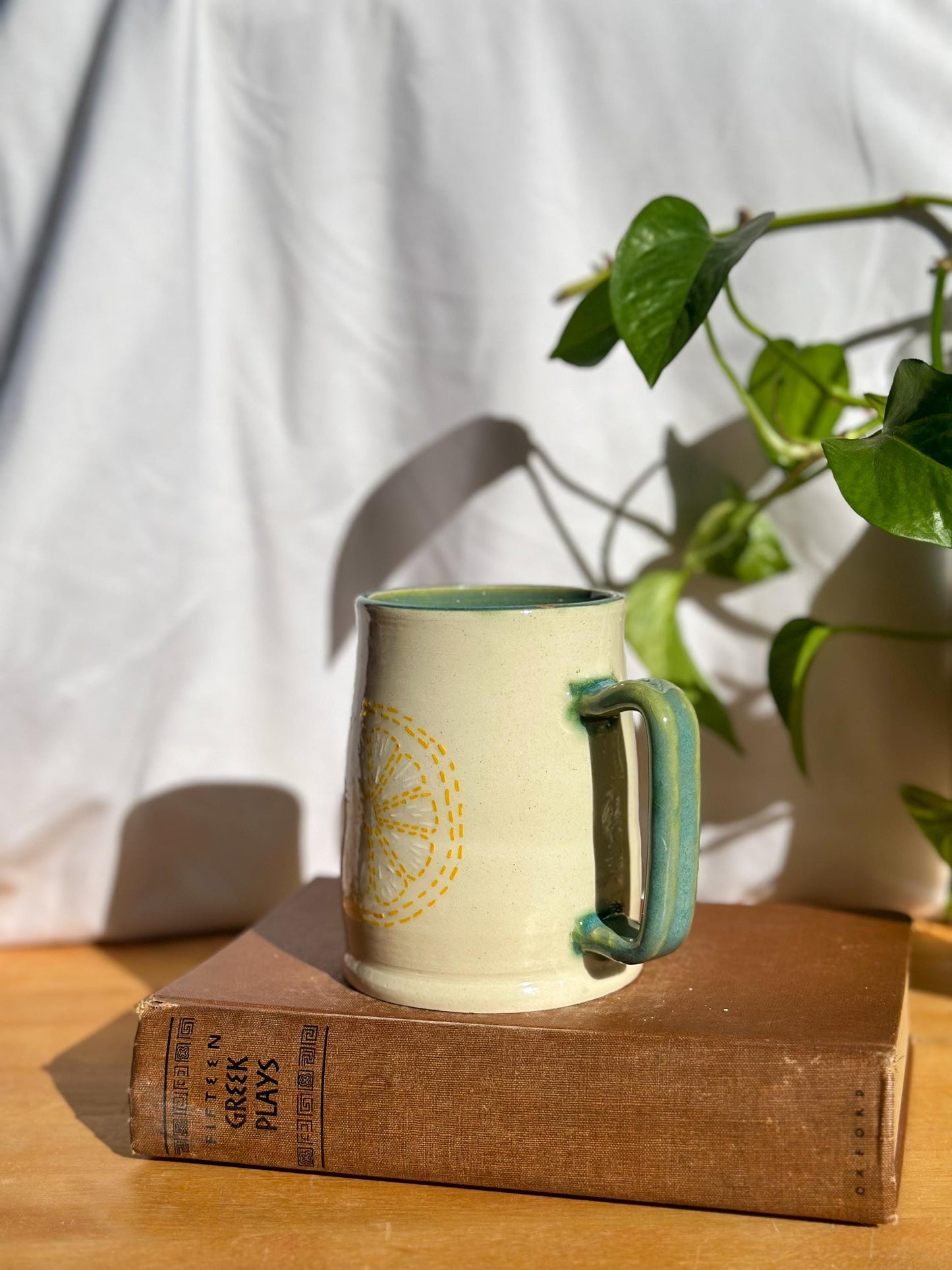 Embroidered Lemon & Lime Ceramic Mug