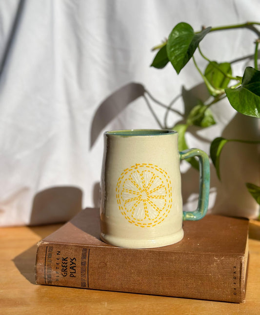 Embroidered Lemon & Lime Ceramic Mug