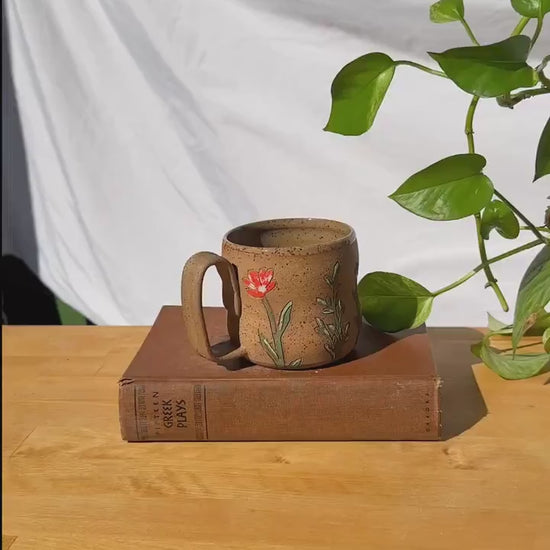 Hand-Painted Wildflower Vertical Carved Mug | Unique, Artisan Coffee & Tea Mug | Made in Portland, OR