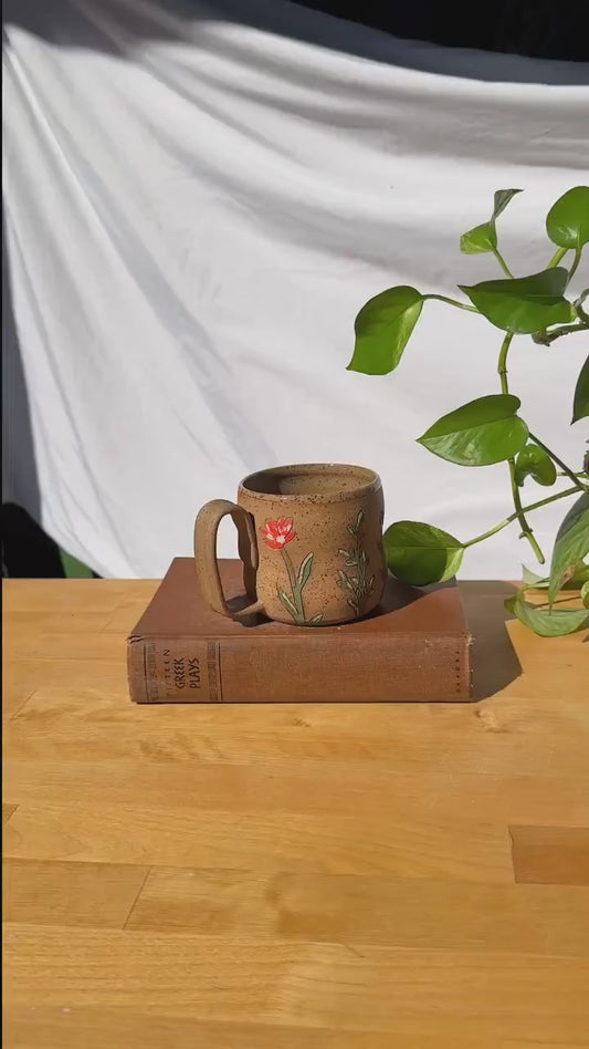 Hand-Painted Wildflower Vertical Carved Mug | Unique, Artisan Coffee & Tea Mug | Made in Portland, OR