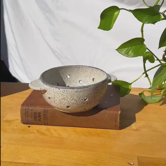 Handmade Speckled Berry Bowl – White with Frosted Lavender Rim