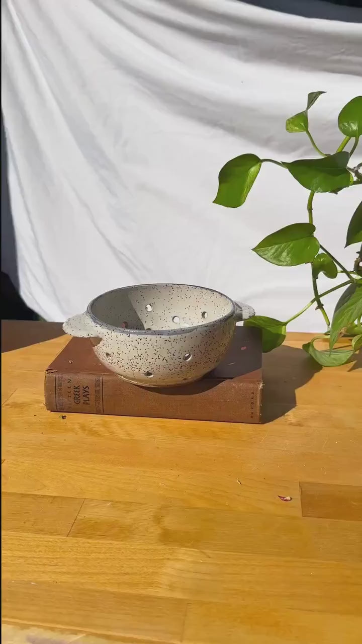 Handmade Speckled Berry Bowl – White with Frosted Lavender Rim