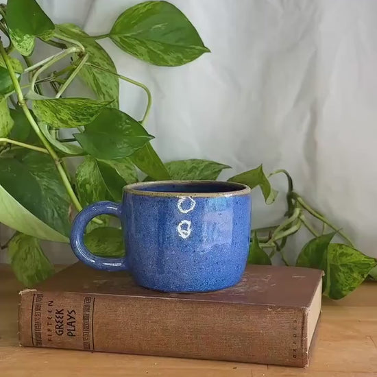 wide blue speckled coffee latte mug