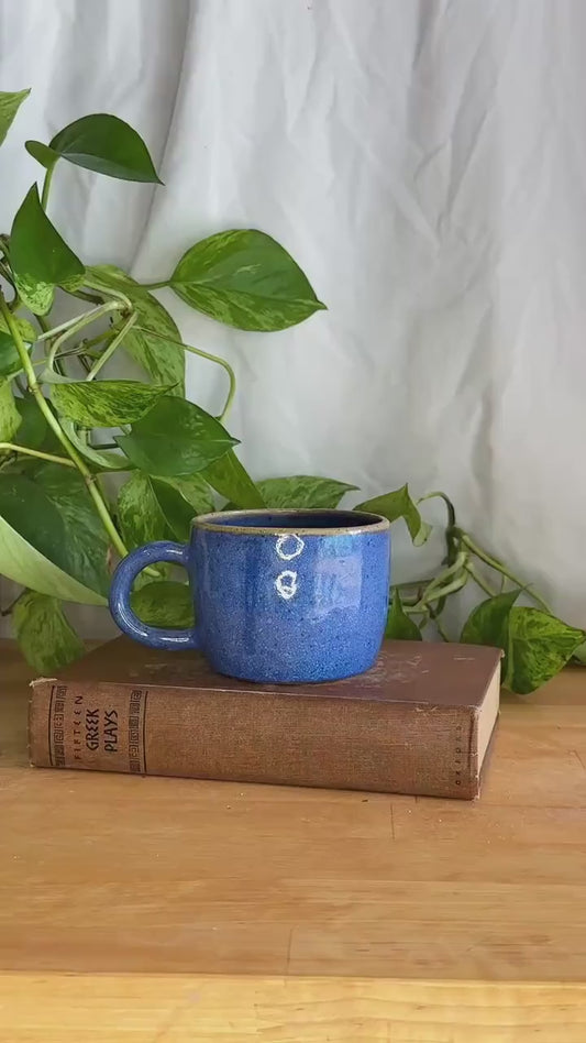 wide blue speckled coffee latte mug