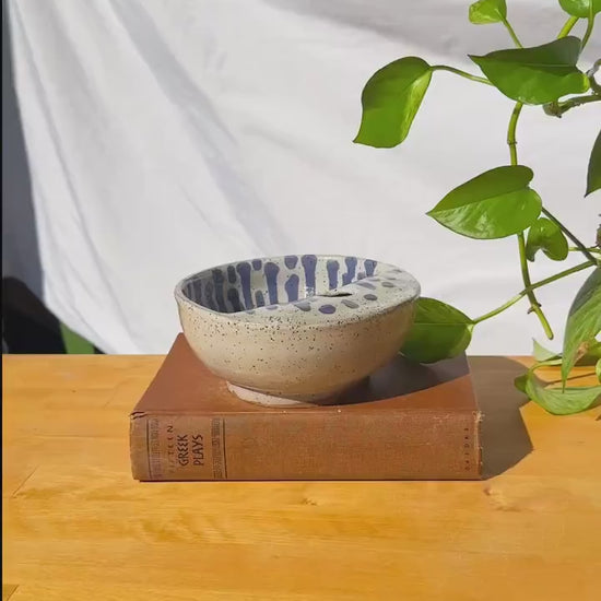 Handmade “Eat the Rich” Seed Bowl – Stoneware with Frosted Lavender Drips